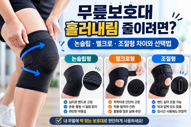 무릎보호대 흘러내림 줄이려면?_ 논슬립·벨크로·조절형 차이와 선택법