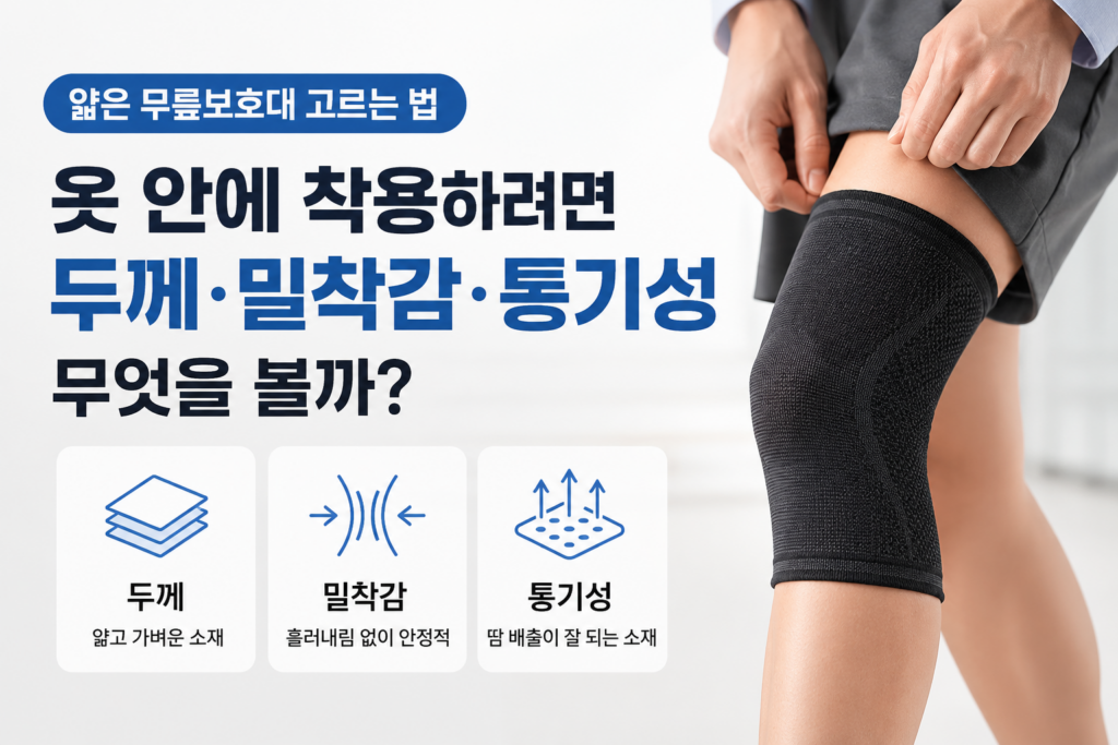 얇은 무릎보호대 고르는 법, 옷 안에 착용하려면 두께·밀착감·통기성 무엇을 볼까? 제품 이미지