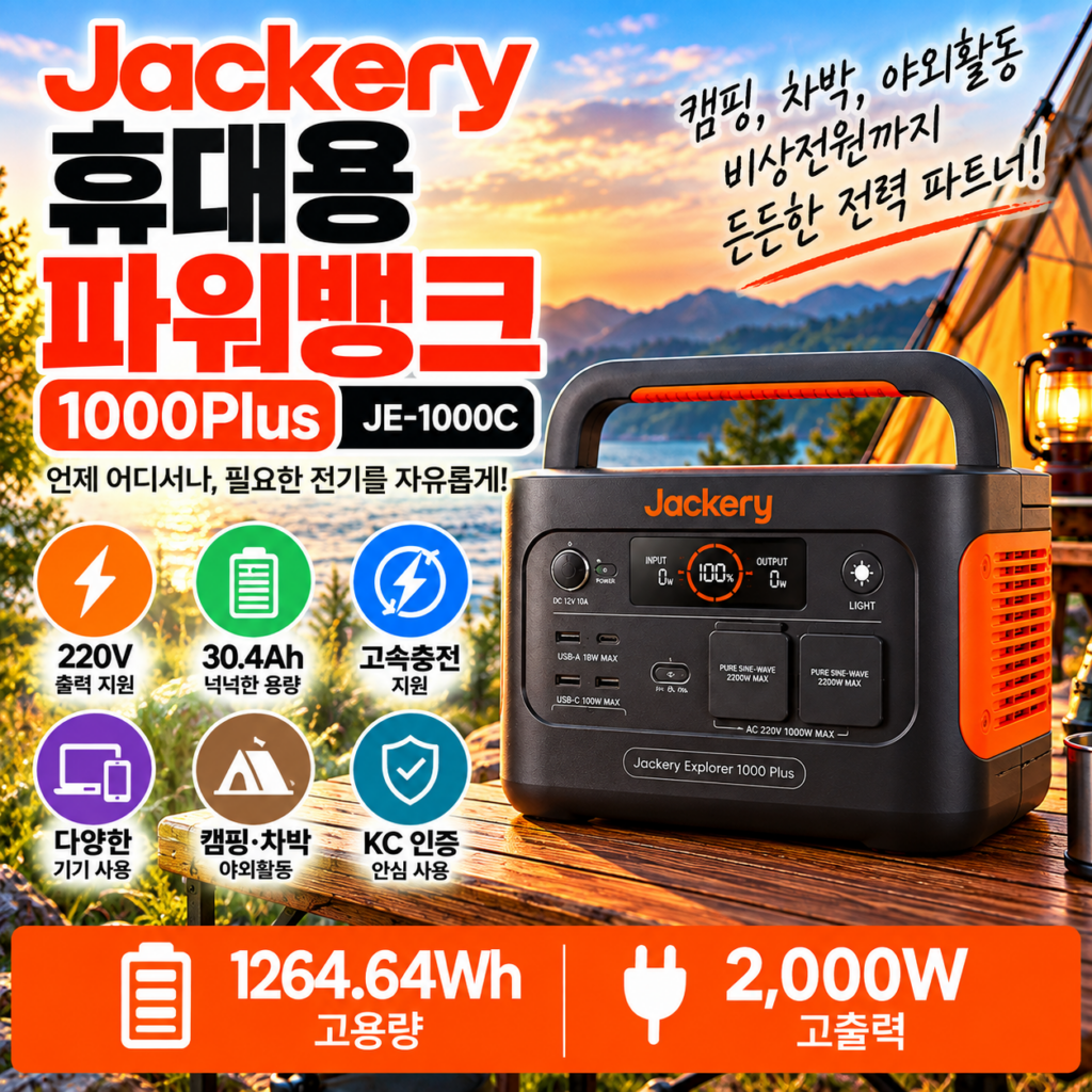 장박캠핑 차박 휴대용 파워뱅크 추천 잭커리 1000Plus 리튬인산철 파워뱅크 JE-1000C 제품 이미지
